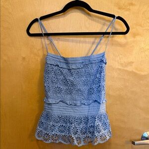 J. Crew Light Blue Floral Eyelet Peplum Cami - Medium